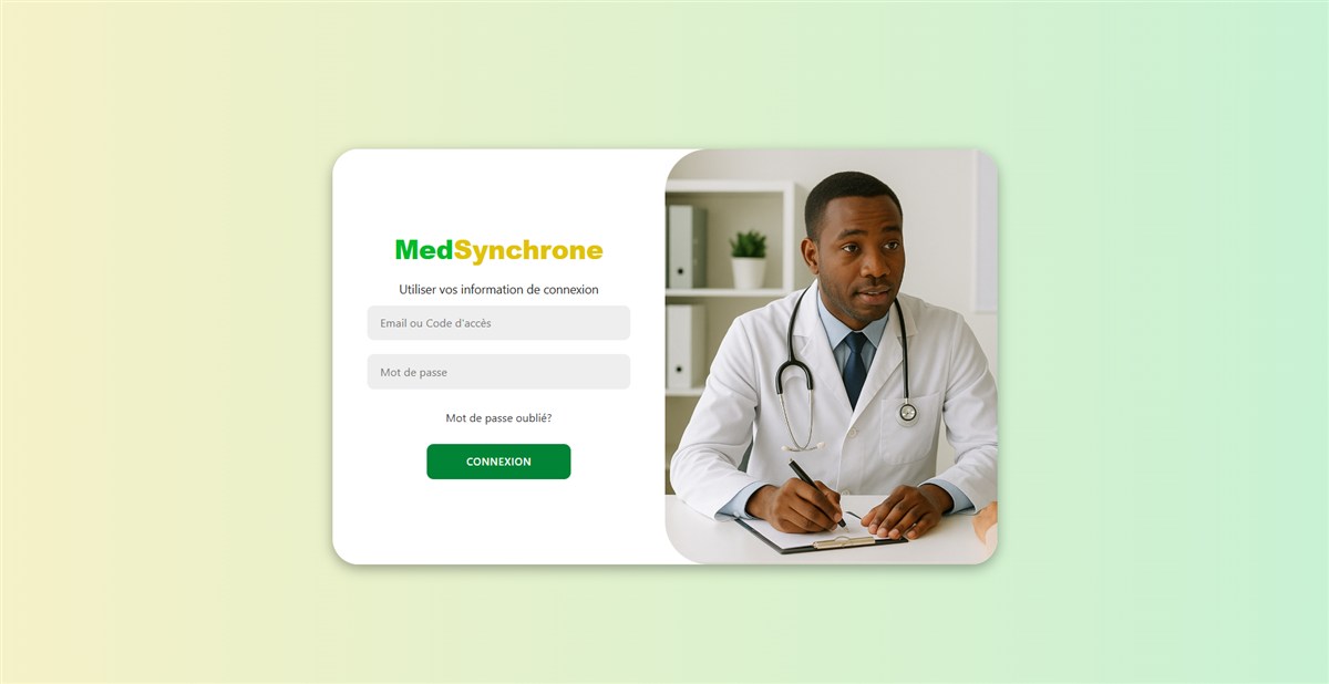 Écran de connexion de la plateforme MedSynchrone